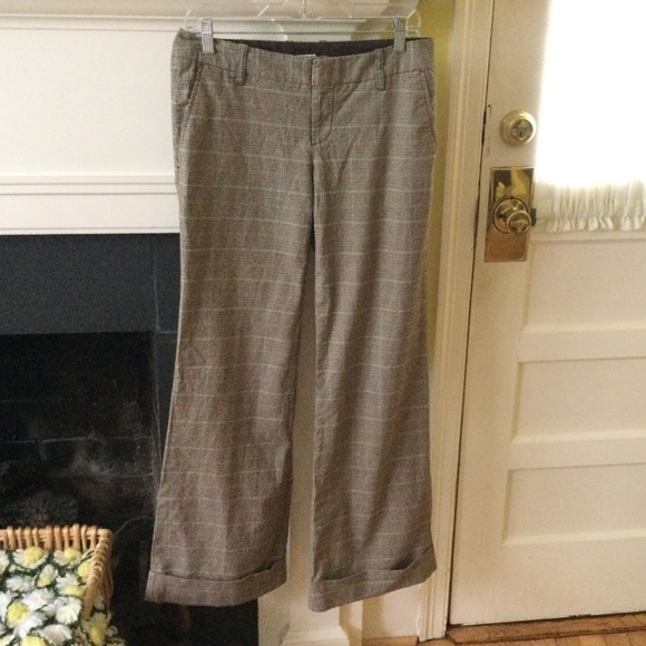 GAP Stretch Glen Plaid Flare Cuffed Trousers Y2K Tan Brown - Sz 6 - Picture 5 of 15
